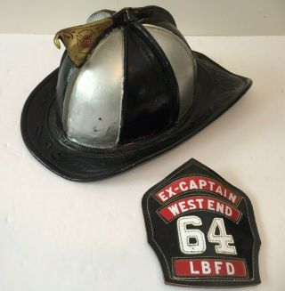 Cairns Vintage Leather Fireman Helmet - Long Branch Jersey Nj 1955 Captain