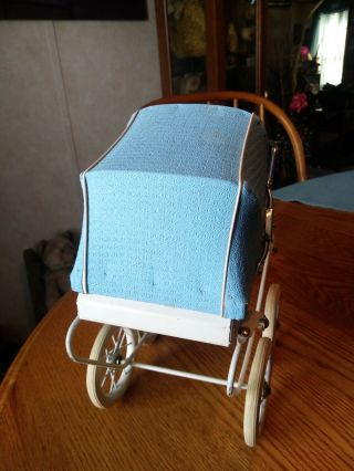 Vintage Blue DOUCET Baby Doll PRAM CARRIAGE BUGGY Made in FRANCE 3