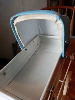 Vintage Blue DOUCET Baby Doll PRAM CARRIAGE BUGGY Made in FRANCE 6