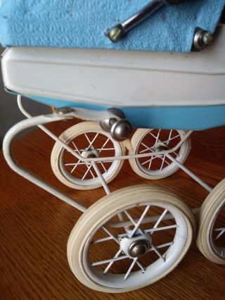 Vintage Blue DOUCET Baby Doll PRAM CARRIAGE BUGGY Made in FRANCE 8