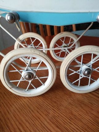 Vintage Blue DOUCET Baby Doll PRAM CARRIAGE BUGGY Made in FRANCE 9