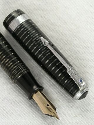 Vintage 1944 Silver Pearl Striped Parker Vacumatic Major Fountain Pen Restored