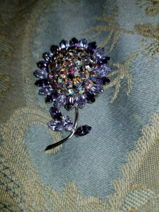 Vintage - Magnificent Signed Sherman Purple Flower Brooch,  Pin