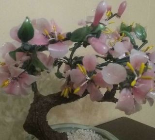 Vintage Glass Flowers Asian Oriental BONSAI TREE Pink in Jade Celadon Pot 3