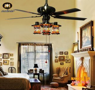 Makenier Vintage Tiffany Style 4 - Light Dragonfly Downlight Ceiling Fan Light Kit