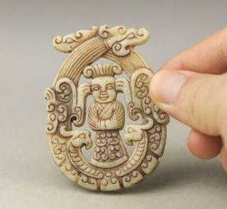 Old Chinese Natural Jade Hand - Carved Double Dragon And King Pendant