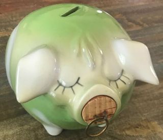 Vintage Hull Corky Pig Bank 1957 Rare Lime Green W/cork & Ring (a)