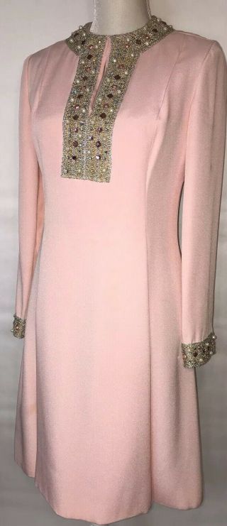 Carlye Genunine Sibonne Lining Rare Vintage Dress Pink Bling Long Sleeves Medium