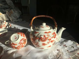 Vintage Egg Shell Japanese/chinese Tea Service Wiht Dragon Motif