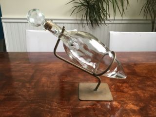 Vintage Glass Torpedo Bottle/decanter On Stand,  Awesome