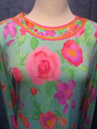 Vtg Leonard Of Paris Prettiest Floral Roses Pastel Stretch Silk Jersey Dress M - L
