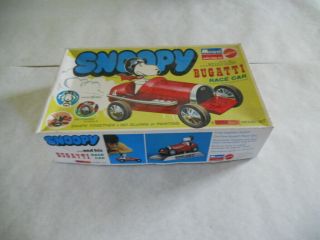 Vintage 1970 Mattel Snoopy And His Bugatti Race Car Model Kit - Monogram - 6894