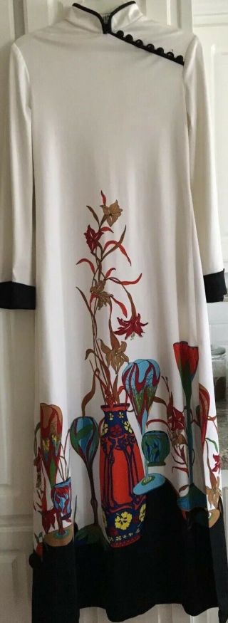 Vtg Don Luis De Espana Sz 10 M/l 70s Asian Inspired Floral Maxi Dress Gown