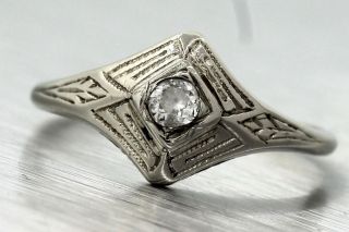 Antique Ladies 1920s Art Deco 14k White Gold 0.  20ct Diamond Engagement Ring