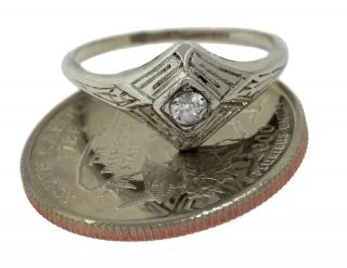 Antique Ladies 1920s Art Deco 14k White Gold 0.  20ct Diamond Engagement Ring 4