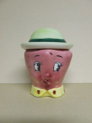 Vintage Anthropomorphic Stacker Strawberry/fruit W/hat Salt & Pepper Shakers