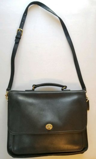 Vintage Coach E5c 5181 Black Leather Briefcase Attache Shoulder Bag Made In Usa