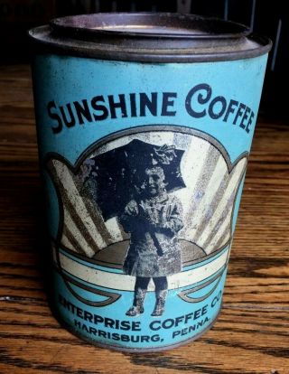 Vintage Sunshine Coffee Enterprise Coffee Company Harrisburg Pa.  Coffee Can 1lb.