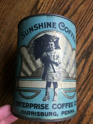 Vintage Sunshine Coffee Enterprise Coffee Company Harrisburg Pa.  Coffee Can 1lb. 2