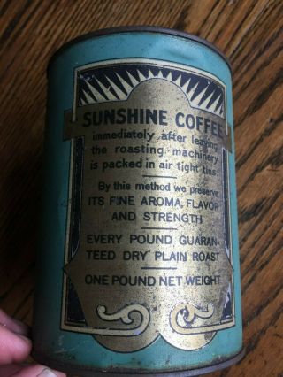 Vintage Sunshine Coffee Enterprise Coffee Company Harrisburg Pa.  Coffee Can 1lb. 3