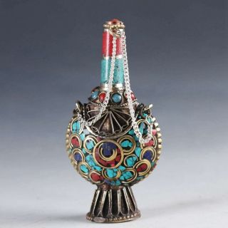 Chinese Collectable Turquoise&red Coral Hand Carved Snuff Bottle