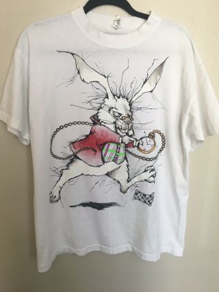 Vintage Alice In Wonderland Andazia T Shirt L Large White Rabbit Movie I’m Late