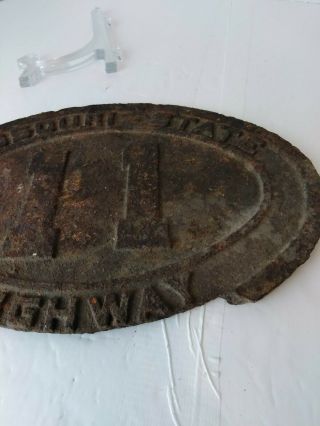 Extremely RARE Cast Iron vintage Missouri State Highway 11 Sign oval shaped 10