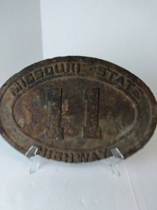 Extremely RARE Cast Iron vintage Missouri State Highway 11 Sign oval shaped 2
