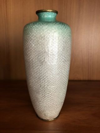 Vintage Japanese Foil Ginbari Cloisonne Enamel Vase 6” Silver Blue Birds 4