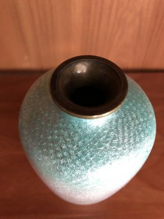 Vintage Japanese Foil Ginbari Cloisonne Enamel Vase 6” Silver Blue Birds 5