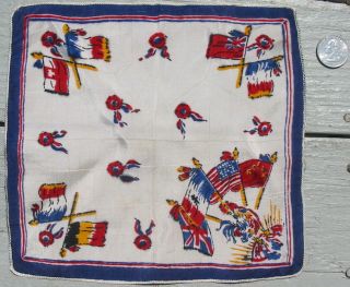 Vtg Ww2 Silk Mini Hanky Handkerchief Allied Flags Belgium Usa Poland France Old