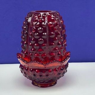 Fenton Glass Fairy Candle Holder Lamp Light Candleholder Vtg Hobnail Cranberry