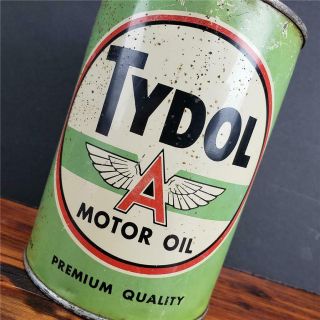 Vintage 1 Qt.  Full Tydol Flying A Motor Oil Metal Can