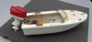 Vintage Lang Craft Outboard Motor Toy Model Boat - Plastic And Wood / Japan
