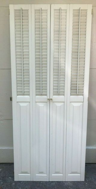 65 " Tall X 27.  5” W Vtg Colonial Wood Interior Louver Plantation Window Shutters