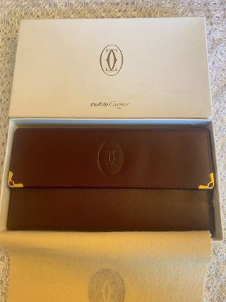 Vintage Les Must De Cartier Trifold Burgundy Wallet Leather Italy