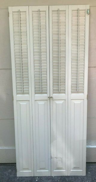 64 1/2 " T X 27 3/4” Vtg Colonial Wood Interior Louver Plantation Window Shutters