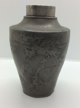 Signed Antique Chinese Pewter Tea Caddy