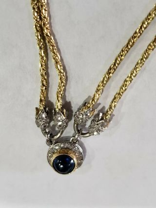 Vintage 14k Diamond And Cabachon Sapphire Necklace With White And Yellow Gold