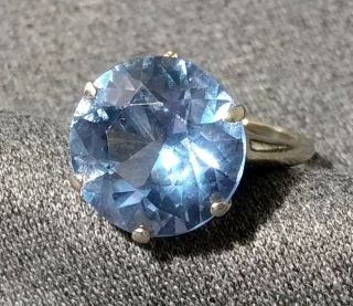 Estate Vintage 10k White Gold & Blue Topaz Ring Size 7.  5