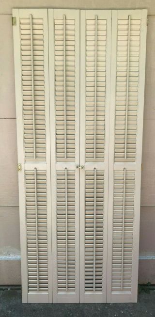 64 3/4 " T X 27” Vtg Colonial Wood Interior Louver Plantation Window Shutters