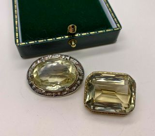 2 Vintage/antique Victorian Sterling Silver Citrine Brooches/pins