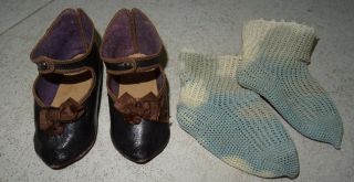 Antique Shoes Bebe Jumeau Size 12 With Their Socks