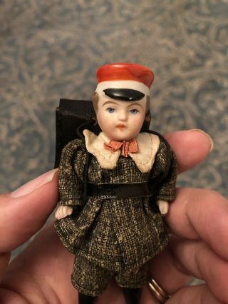 Very Rare Antique All Bisque Hertwig? 3.  75” German Boy Doll Dollhouse Mignoent 5