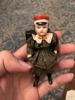 Very Rare Antique All Bisque Hertwig? 3.  75” German Boy Doll Dollhouse Mignoent 8