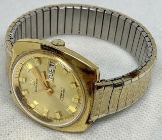 Gold Tone Swiss 25 Jewel Bucherer Weekday Automatic Watch For Repair/Parts 4