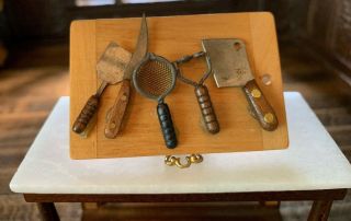 Vintage Miniature Dollhouse Antique Style Kitchen Utensils Hand Made Sharp 1:12