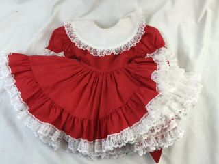 Emma’s Rainbow Girls Sz 1 Red Lined Ruffles & Lace Dress Vintage Made In Usa