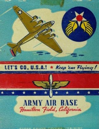 Wwii Hamilton Field Army Air Base,  Ca Keep Em Flying Match Book Postcard F93