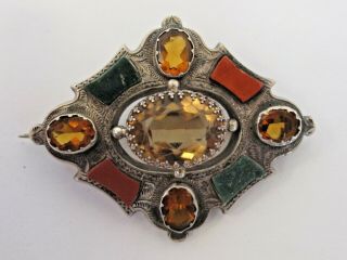 Antique Scottish Agate Silver Kilt Pin Brooch Faux Citrine